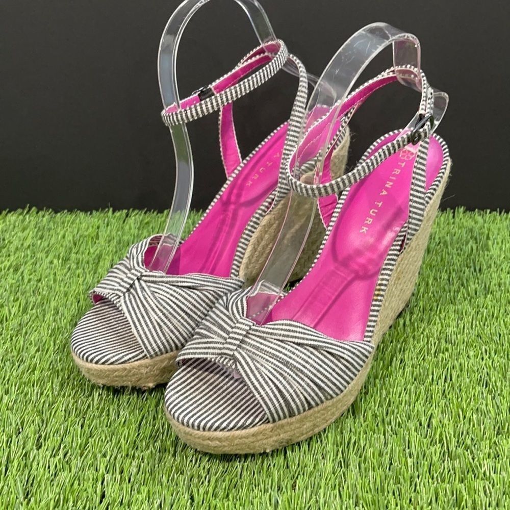 Trina Turk Striped Wedge Espadrille Sandals